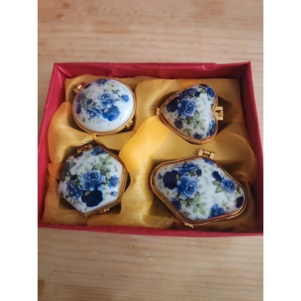 Trinket boxes set of 4 blue floral porcelain